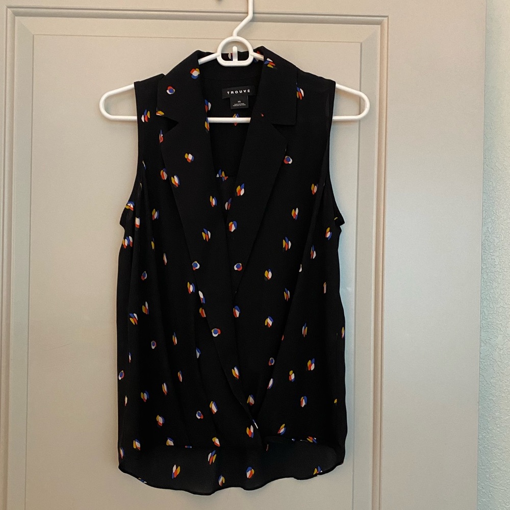 Black with Confetti Dots Collared Tank Top